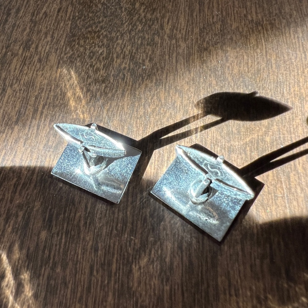 Silver Cuff Links Rectangle Shaped Marked Sterlin… - image 3